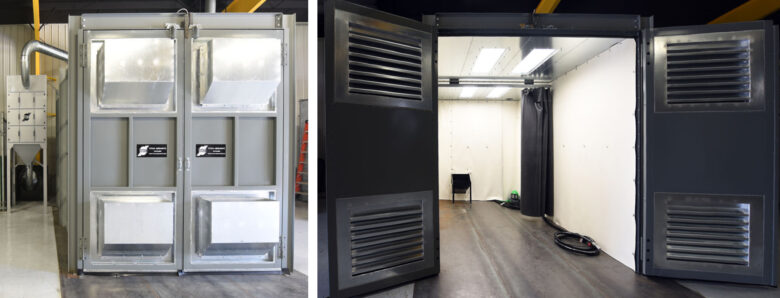 A Titan blast room with Swing Doors; note the amount of space needed when opened